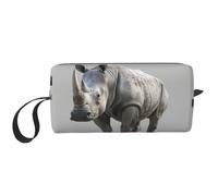 Borsa per il trucco con stampa di rinoceronte, borsa per cosmetici resistente, borsa da viaggio per il trucco, regalo essenziale per donne e uomini, bianco, Taglia unica