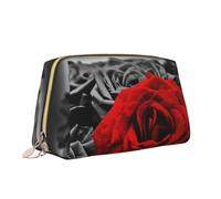 Borsa per il trucco con stampa di rose nere bianche e rosse borsa da toilette versatile borsa cosmetica di grande capacità per le donne, bianco, Taglia unica, Beauty case