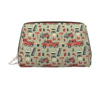 Borsa per il trucco con stampa di strumenti di ascensore del camion dei pompieri, borse cosmetiche da viaggio borse da toilette per le donne, custodia per trucco in pelle di grande capacità, borsa per