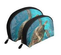 Borsa per il trucco con stampa di tartaruga che nuota, 2 pezzi, portatile, da viaggio, borsa da toilette per cosmetici da donna