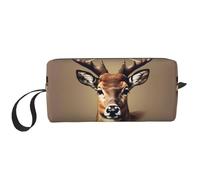 Borsa per il trucco con stampa di testa di cervo, borsa cosmetica resistente, borsa da viaggio per il trucco, regalo essenziale per donne e uomini, bianco, Taglia unica