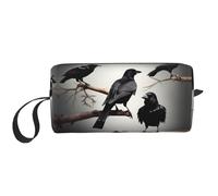 Borsa per il trucco con stampa di uccelli neri su un ramo, borsa per cosmetici resistente, borsa da viaggio per il trucco, regalo essenziale per donne e uomini, bianco, Taglia unica