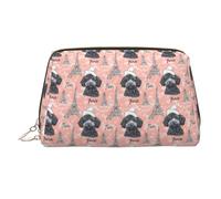 Borsa per il trucco con stampa di un cucciolo di Torre Eiffel, trousse da viaggio per articoli da toeletta da donna, grande capacità, in pelle, organizer per trucchi, grazioso astuccio per trucchi