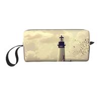 Borsa per il trucco con stampa di un vecchio faro, borsa per cosmetici resistente, borsa da viaggio per il trucco, regalo essenziale per donne e uomini, bianco, Taglia unica