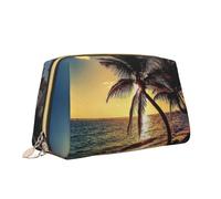 Borsa per il trucco con stampa di vista sulla spiaggia notturna Borsa da toilette versatile borsa cosmetica di grande capacità per le donne, bianco, Taglia unica, Beauty case