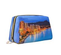 Borsa per il trucco con stampa di vulcano con skyline delle Hawaii e testa di diamante, borsa da toilette versatile e portatile, borsa cosmetica di grande capacità per, bianco, Taglia unica, Beauty
