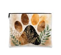 Borsa per il trucco con stampa di zampa acquerello, borsa cosmetica floreale botanica per gli amanti degli animali, organizer portatile in tela con cerniera, borsa da viaggio per tutte le stagioni