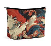 Borsa per il trucco con stampa floreale a forma di kimono e gru geisha, organizer da viaggio per articoli da toilette, pochette cosmetica per donna, regalo di compleanno per mamma, ragazze, donne e so