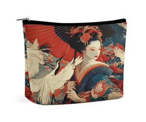 Borsa per il trucco con stampa floreale a forma di kimono e gru geisha, organizer da viaggio per articoli da toilette, pochette cosmetica per donna, regalo di compleanno per mamma, ragazze, donne e so