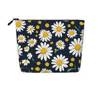 Borsa per il trucco con stampa floreale margherite borsa cosmetica carina per le donne sacchetto di trucco borsa da viaggio per signora, Nero , Taglia unica