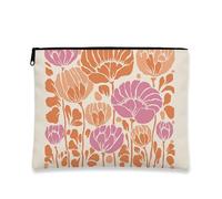 Borsa per il trucco con stampa floreale, pochette da viaggio per cosmetici con fiori color pesca e arancione per donna, organizer portatile in tela con cerniera, perfetta come regalo primaverile, bor