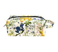 Borsa per il trucco con stampa floreale vintage con fiori di campo e piante da appendere, borsa da viaggio in pelle resistente all'acqua con manico, custodia portatile per cosmetici per donne, uomini