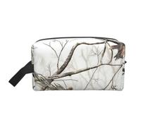 Borsa per il trucco con stampa gialla di limone, grande borsa per il trucco con manico, custodia da viaggio semplice da viaggio per donne, Camuffamento Alberi Bianchi, One Size, Astuccio per trucchi