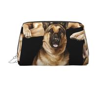 Borsa per il trucco con stampa giraffa per le donne borsa portatile in pelle borsa per cosmetici da viaggio organizer con cerniera argento, Pastore tedesco, One Size, Astuccio per trucchi