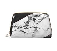 Borsa per il trucco con stampa in marmo bianco e nero, organizer da viaggio per pennelli cosmetici, custodia in pelle con cerniera, borsa da toilette per donne, bianca, taglia unica, bianco, Taglia