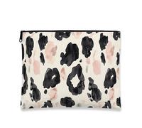 Borsa per il trucco con stampa leopardata, astuccio elegante per cosmetici da donna, organizer portatile in tela con cerniera, borsa da toeletta da viaggio per tutti i giorni, nero, 7x9 Inch, Leopardo