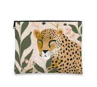 Borsa per il trucco con stampa leopardata, borsa da viaggio per cosmetici botanica floreale da donna, organizer portatile in tela con cerniera, borsa da toilette primaverile per la cura della pelle