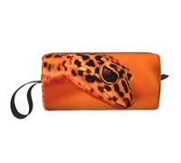Borsa per il trucco con stampa leopardata con piccolo geco, borsa per cosmetici resistente, borsa da viaggio per il trucco, regalo essenziale per donne e uomini, bianco, Taglia unica