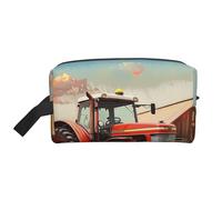 Borsa per il trucco con stampa leopardata con rosa carina per donne, organizer da viaggio per trucchi e articoli da toeletta di grande capacità con manico, Azienda agricola Trattore, Taglia unica