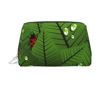 Borsa per il trucco con stampa leopardata per le donne borsa portatile in pelle per trucco borsa da viaggio organizer per cosmetici, cerniera argento, Foglie e coccinelle., One Size, Astuccio per