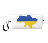 Borsa per il trucco con stampa mappa della bandiera dell'Ucraina, borsa per cosmetici resistente, borsa da viaggio per il trucco, regalo essenziale per donne e uomini, bianco, Taglia unica