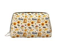 Borsa per il trucco con stampa miele e girasole con ape, trousse da viaggio per donne, custodia per trucco in pelle di grande capacità, organizer per trucchi, graziosa custodia per trucchi