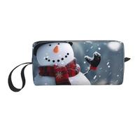 Borsa per il trucco con stampa natalizia con pupazzo di neve felice, semplice da viaggio, borsa per cosmetici impermeabile, organizer per donne, mamme e ragazze