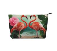 Borsa per il trucco con stampa natalizia, in velluto a coste, da viaggio, trousse per cosmetici, trousse da toilette, organizer per donne, mamme e ragazze, Due fenicotteri, Taglia unica, Beauty case