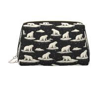 Borsa per il trucco con stampa nera con orso bianco del Polo Nord, trousse da viaggio per articoli da toeletta da donna, custodia per trucco in pelle di grande capacità, organizer per trucchi, carino