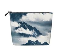 Borsa per il trucco con stampa paesaggio con montagne e nuvole Borsa cosmetica carina per le donne Sacchetto di trucco Borsa da toilette da viaggio per signora, Nero , Taglia unica