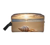 Borsa per il trucco con stampa paesaggio di conchiglie sulla spiaggia, borsa portatile da viaggio, organizer per articoli da toeletta, grande borsa per il trucco per le donne
