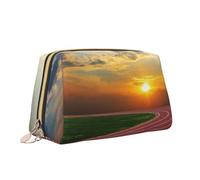 Borsa per il trucco con stampa pista da corsa al tramonto Borsa da toilette versatile borsa cosmetica di grande capacità per le donne, bianco, Taglia unica, Beauty case