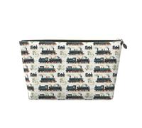 Borsa per il trucco con stampa retrò verde, borsa cosmetica da viaggio per articoli da toeletta per donne, graziosa borsa organizer per trucchi in pelle