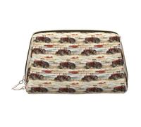 Borsa per il trucco con stampa trattore in legno rosso, borse per cosmetici da viaggio per donne, custodia per trucco in pelle di grande capacità, organizer per trucchi, graziosa custodia per trucco