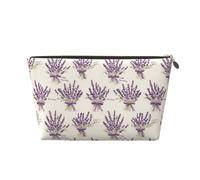 Borsa per il trucco con stampa viola con fiocco di lavanda, borsa da toilette da viaggio per donne, graziosa borsa organizer per trucco in pelle