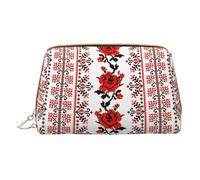 Borsa per il trucco con stampa zebrata,Sacchetto cosmetico in pelle portatile,Borsa da toilette impermeabile per organizer da viaggio, Ricamo ucraino Stile Rosa, Taglia unica