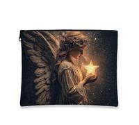 Borsa per il trucco con stella angelica, custodia celestiale per donne, organizer portatile in tela con cerniera, borsa da toilette da viaggio con cielo notturno, regalo per le vacanze, essenziale per