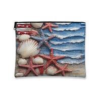 Borsa per il trucco con stella marina, borsa da viaggio per cosmetici da donna, piccola borsa portatile in tela con cerniera, regalo estivo per la cura della pelle, Blu, 7x9 Inch, Stella marina