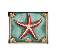 Borsa per il trucco con stella marina, borsa da viaggio per cosmetici vintage da donna, piccola borsa portatile in tela con cerniera, regalo da spiaggia per la cura della pelle, Blu, 7x9 Inch, Stella