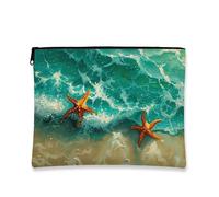 Borsa per il trucco con stella marina oceanica, borsa da viaggio per cosmetici, da donna, piccola borsa portatile in tela con cerniera, regalo estivo per la cura della pelle, Blu, 7x9 Inch, Stella