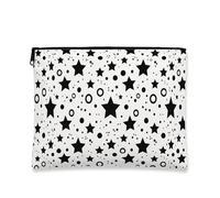 Borsa per il trucco con stelle nere, elegante pochette da viaggio per cosmetici da donna, versatile organizer in tela con cerniera, borsa per la cura della pelle quotidiana, nero, 7x9 Inch, Stelle