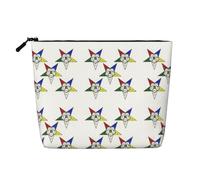 Borsa per il trucco con stelle orientali in canapa finta di grande capacità, custodia portatile con cerniera, astuccio impermeabile per articoli da toeletta