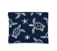 Borsa per il trucco con tartaruga blu navy, borsa da viaggio per cosmetici da donna, piccola borsa portatile in tela con cerniera, regalo da spiaggia per la cura della pelle, Navy, 7x9 Inch, Tartaruga