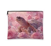 Borsa per il trucco con tartaruga di pesca, adorabile borsa da viaggio floreale a forma di tartaruga marina per donne, piccola borsa portatile in tela con cerniera, carina per compleanno o festival di