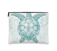 Borsa per il trucco con tartaruga marina, borsa da viaggio vintage oceano per donne, piccola borsa portatile in tela con cerniera, borsa da toilette per la cura della pelle estiva da spiaggia, Verde