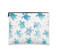 Borsa per il trucco con tartaruga oceanica, borsa da viaggio per donne, piccola borsa portatile in tela con cerniera, regalo da spiaggia per la cura della pelle, Blu, 7x9 Inch, Tartaruga