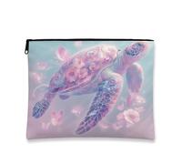 Borsa per il trucco con tartaruga tropicale, borsa da viaggio per donne, piccola borsa portatile in tela con cerniera, borsa da toilette per la cura della pelle per vacanze al mare, regalo estivo