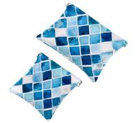 Borsa per il trucco con tasca, top a clip, motivo a mosaico geometrico bianco blu blu blu acqua borsa da viaggio impermeabile borsa da viaggio per borsa, mini borsa per il trucco portatile senza