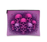 Borsa per il trucco con teschi in stile gotico pesca, 17,8 x 22,9 cm | Vortici floreali gotici, borsa per cosmetici, decorazioni a cuore, vibrante tavolozza monocromatica, accessorio di moda