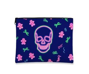 Borsa per il trucco con teschio al neon, divertente motivo pan di zenzero, borsa da viaggio per donne, piccola borsa portatile in tela con cerniera, borsa da toeletta per festival di Halloween, Navy